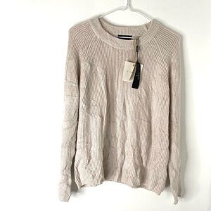 T Tahari Ribbed Crew Neck Knit Sweater Pale Sand NWT Soft Long Sleeve Pullover